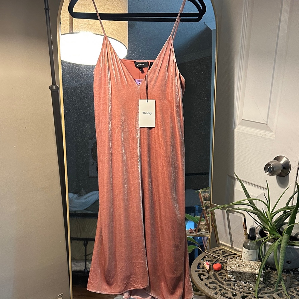 Theory Blush Velvet Slip Dress